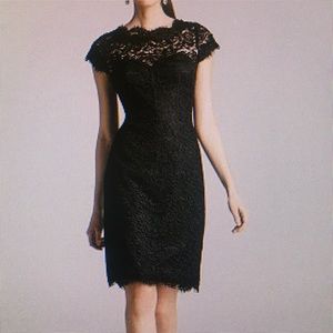 Monique Lhuillier black lace cocktail dress